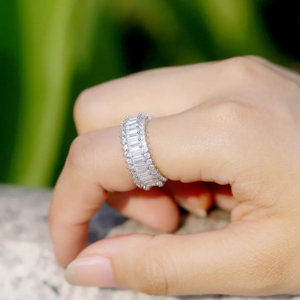 New Baguette 925 Sterling Silver Engagement Ring - Picture 3 of 7